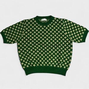 Green and Cream Patterned Men's Sweater